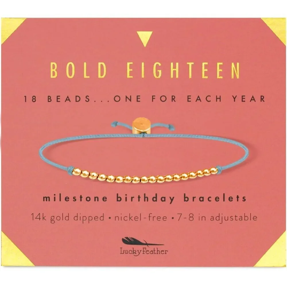 18th Birthday Bracelet Gold Silver Dipped Beads Adjustable Cord Gift